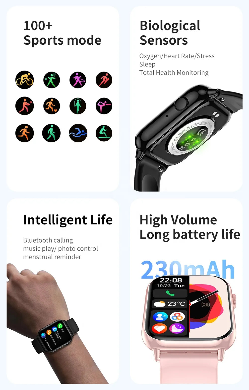 HD15 Smart Watch Bracelet Men Women 1.75Inch HD Screen Heart Rate Monitoring Waterproof BT Call Smartwatch