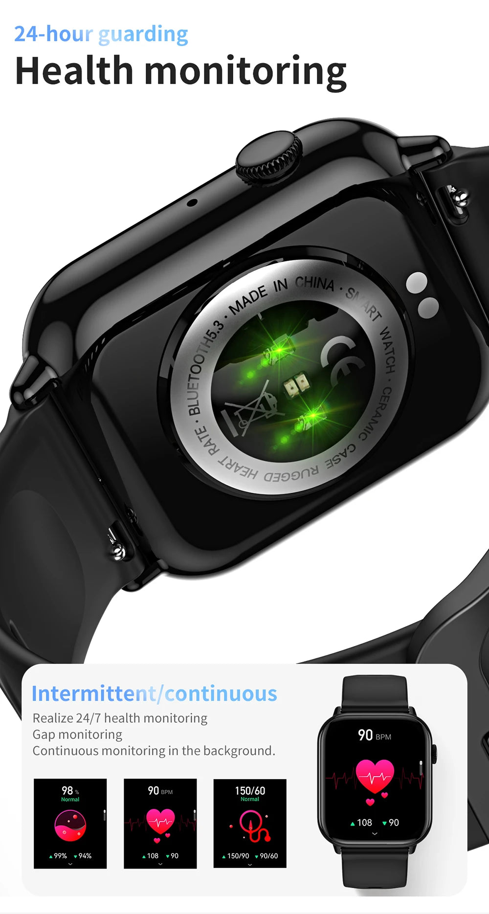 HD15 Smart Watch Bracelet Men Women 1.75Inch HD Screen Heart Rate Monitoring Waterproof BT Call Smartwatch