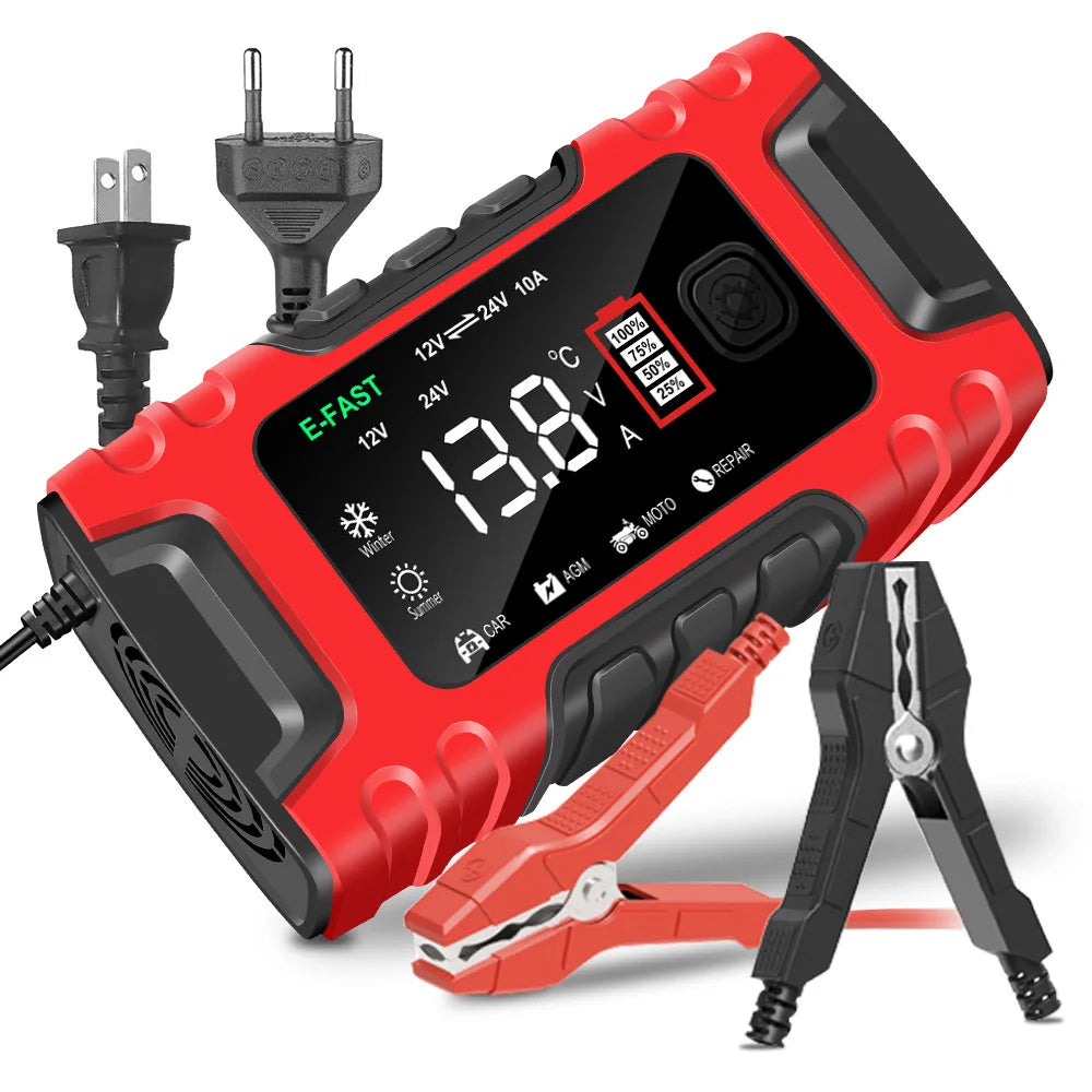 12V 24V 10A Motorcycle Battery Charger 7-Segment Car Battery Charger Testing Equipment