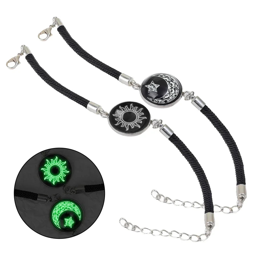 2PCS Couples Bracelet for Women Men Lover Luminous Sun Moon Rope Charm Friendship Girlfriend Party Charm Bracelets Jewelry Gift