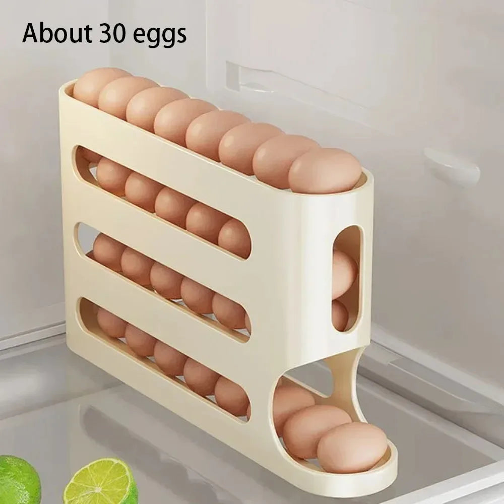 4 Tier Rolling Egg Rack Refrigerator Egg Organizer Container Kitchen Refrigerator Egg Splitter FREE Refrigerator Sticker 50pcs
