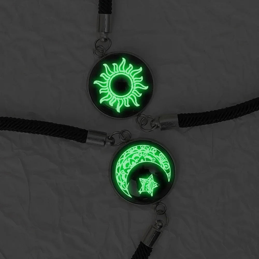 2PCS Couples Bracelet for Women Men Lover Luminous Sun Moon Rope Charm Friendship Girlfriend Party Charm Bracelets Jewelry Gift