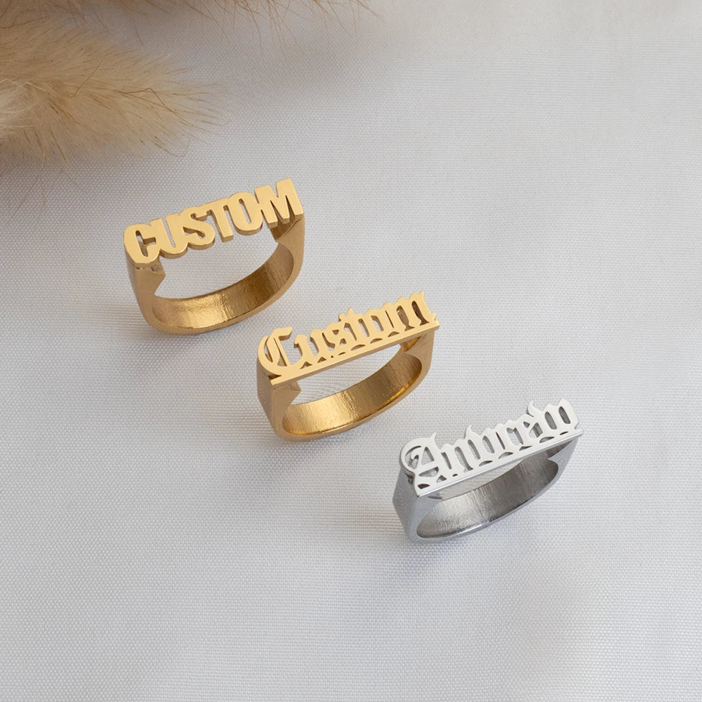 Personalized Stainless Steel Ring Customized Ancient English Name Ring Men's And Women's Jewelry Ring Gift For Family Or Friends