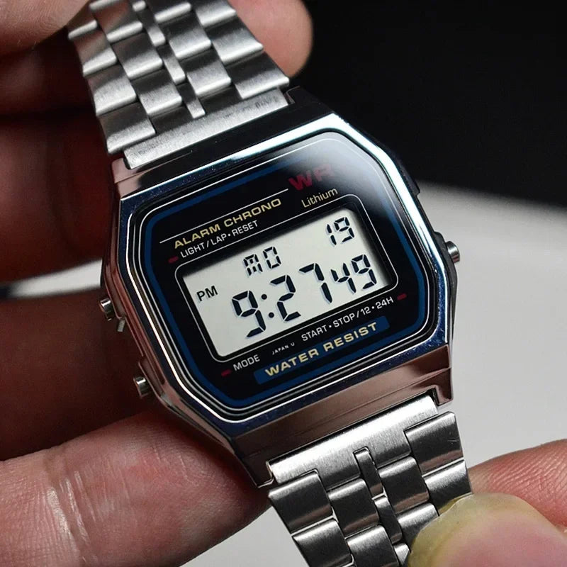Luxury F91W Band Watch Retro Digital Stainless Steel Sports Military Watches Waterproof Men Women Electronic Wristwatch Clock