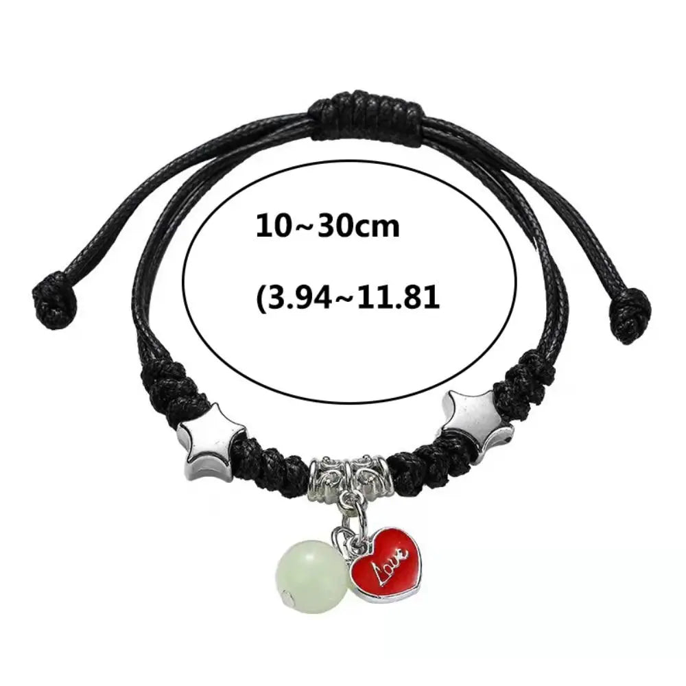 2Pcs Adjustable Luminous Beads Couple Bracelet Woven Rope Star Charms Bracelet Set Flower Key Lock Friendship Bracelet