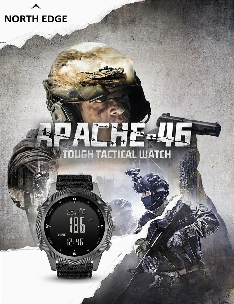 Able NORTH EDGE APACHE-46 Men's Digital Watch Military Sports Waterproof 50M Altimeter Barometer Compass World Time Wristwatch C