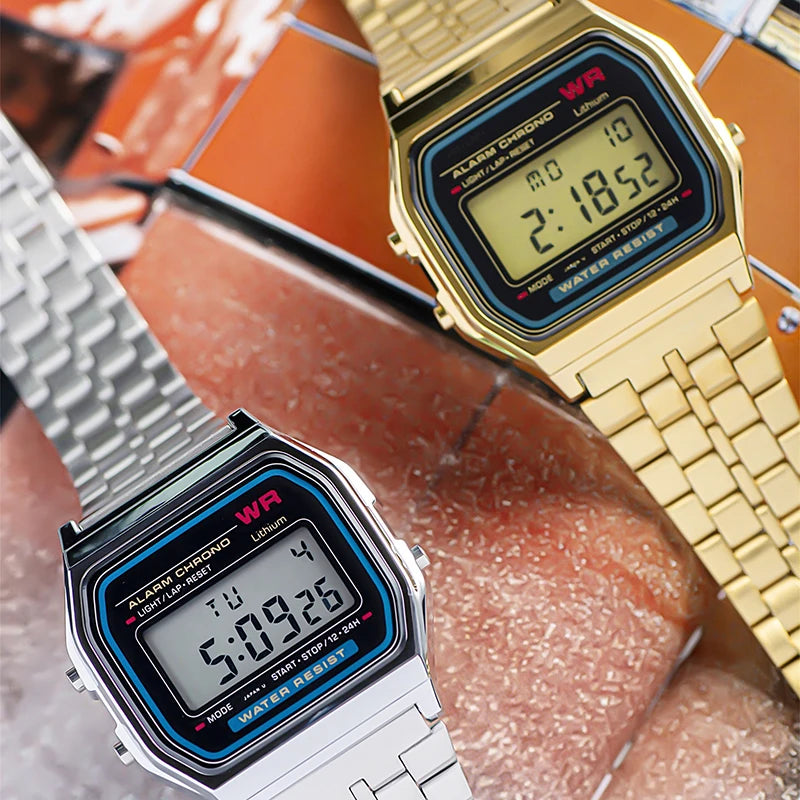 Luxury F91W Band Watch Waterproof Retro Digital Stainless Steel Sports Military Watches Men Women Electronic Wrist Watch Clock