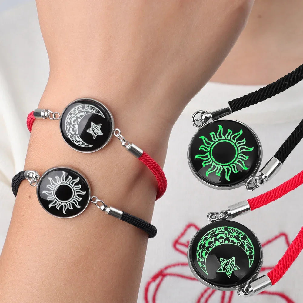 2PCS Couples Bracelet for Women Men Lover Luminous Sun Moon Rope Charm Friendship Girlfriend Party Charm Bracelets Jewelry Gift