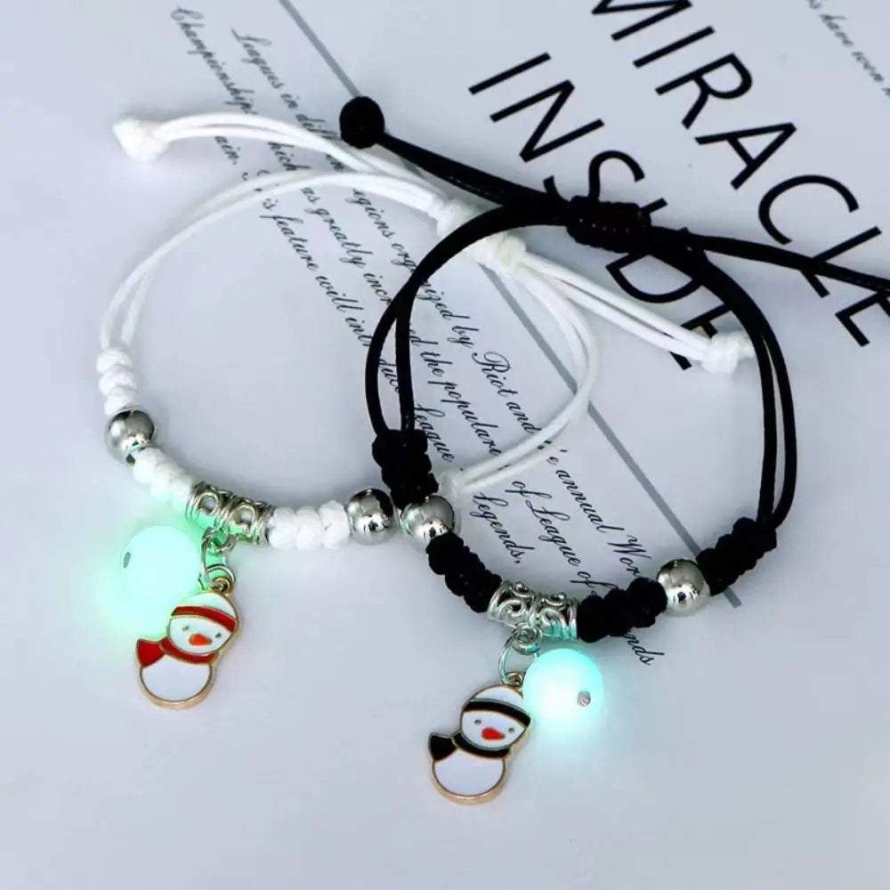 2Pcs Adjustable Luminous Beads Couple Bracelet Woven Rope Star Charms Bracelet Set Flower Key Lock Friendship Bracelet