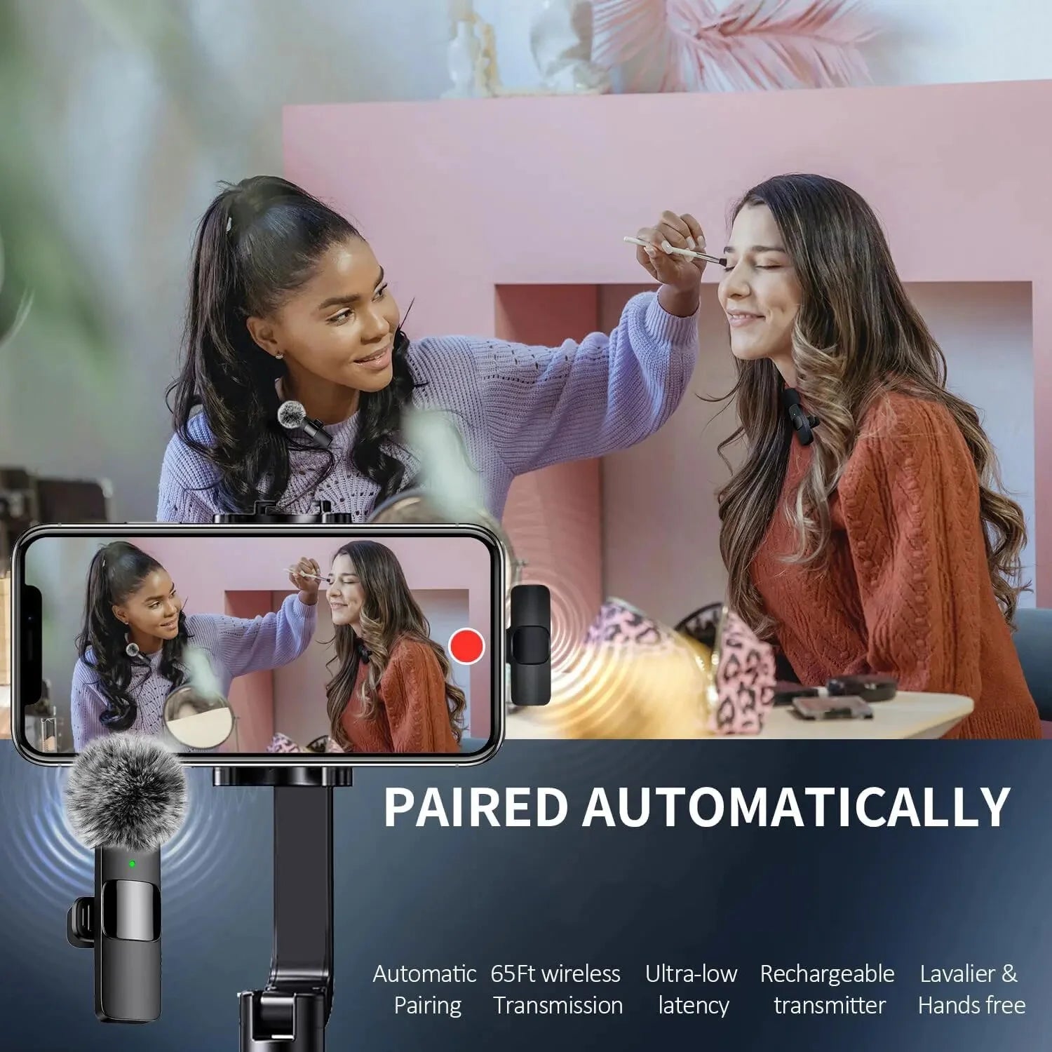 Wireless Lavalier Microphone Audio Video Recording Mini Mic   Android Laptop Live Gaming Mobile Phone Microphone