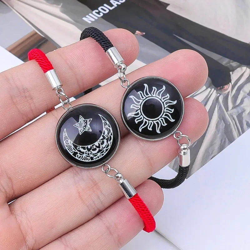 2PCS Couples Bracelet for Women Men Lover Luminous Sun Moon Rope Charm Friendship Girlfriend Party Charm Bracelets Jewelry Gift