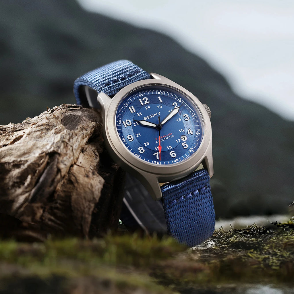 BERNY Titanium Automatic Men's Field Watches Date Sapphire Super Luminous Sports Easy Read Outdoor 10ATM Mechanical Pilot Watch