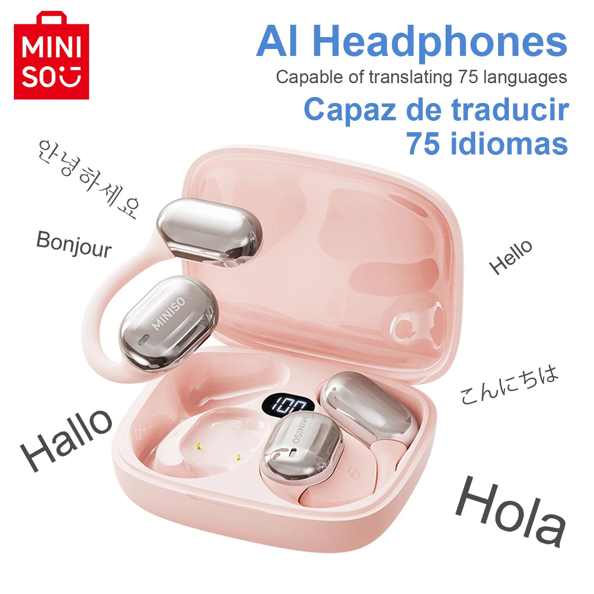 [AI Translator Earphone] MINISO MS162 Bluetooth Translation Earbuds AI Wireless Headphones Office Travel,16mm Driver Unit