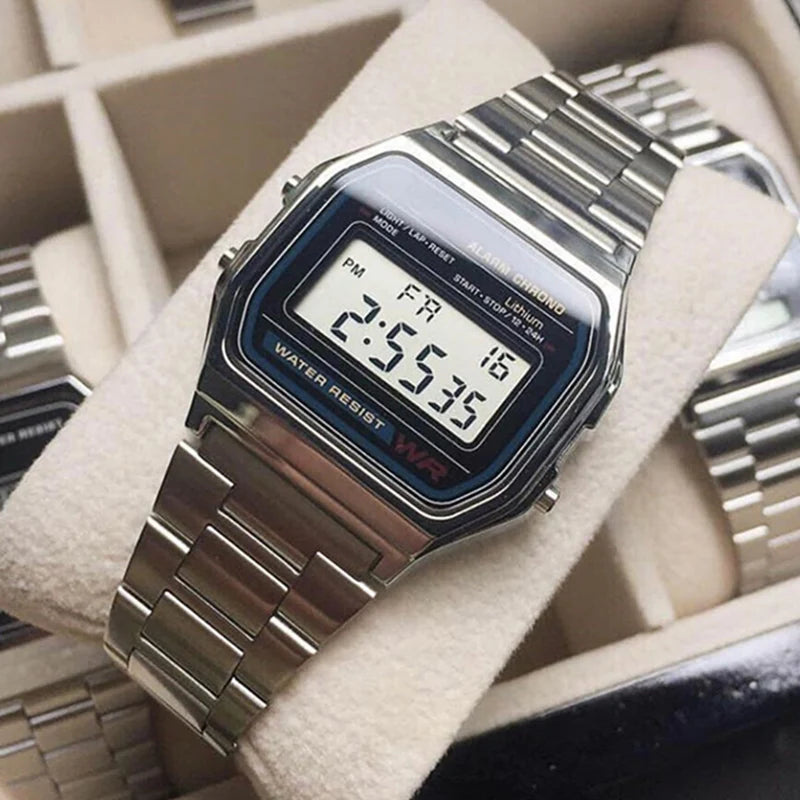 Luxury F91W Band Watch Waterproof Retro Digital Stainless Steel Sports Military Watches Men Women Electronic Wrist Watch Clock