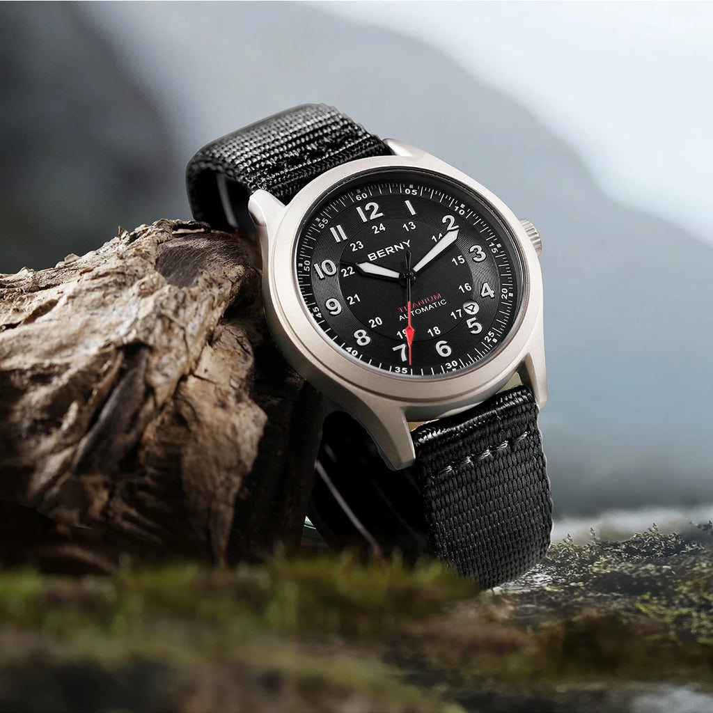 BERNY Titanium Automatic Men's Field Watches Date Sapphire Super Luminous Sports Easy Read Outdoor 10ATM Mechanical Pilot Watch