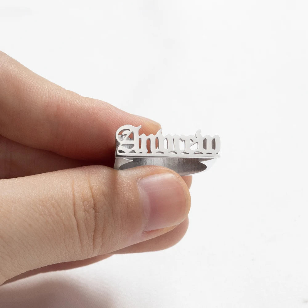Personalized Stainless Steel Ring Customized Ancient English Name Ring Men's And Women's Jewelry Ring Gift For Family Or Friends