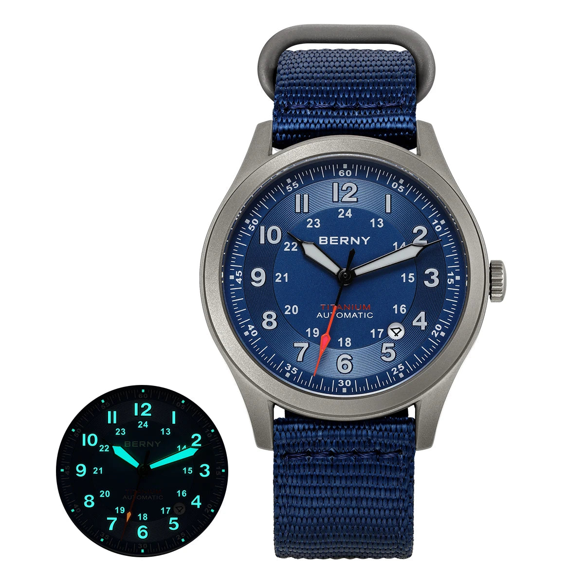 BERNY Titanium Automatic Men's Field Watches Date Sapphire Super Luminous Sports Easy Read Outdoor 10ATM Mechanical Pilot Watch