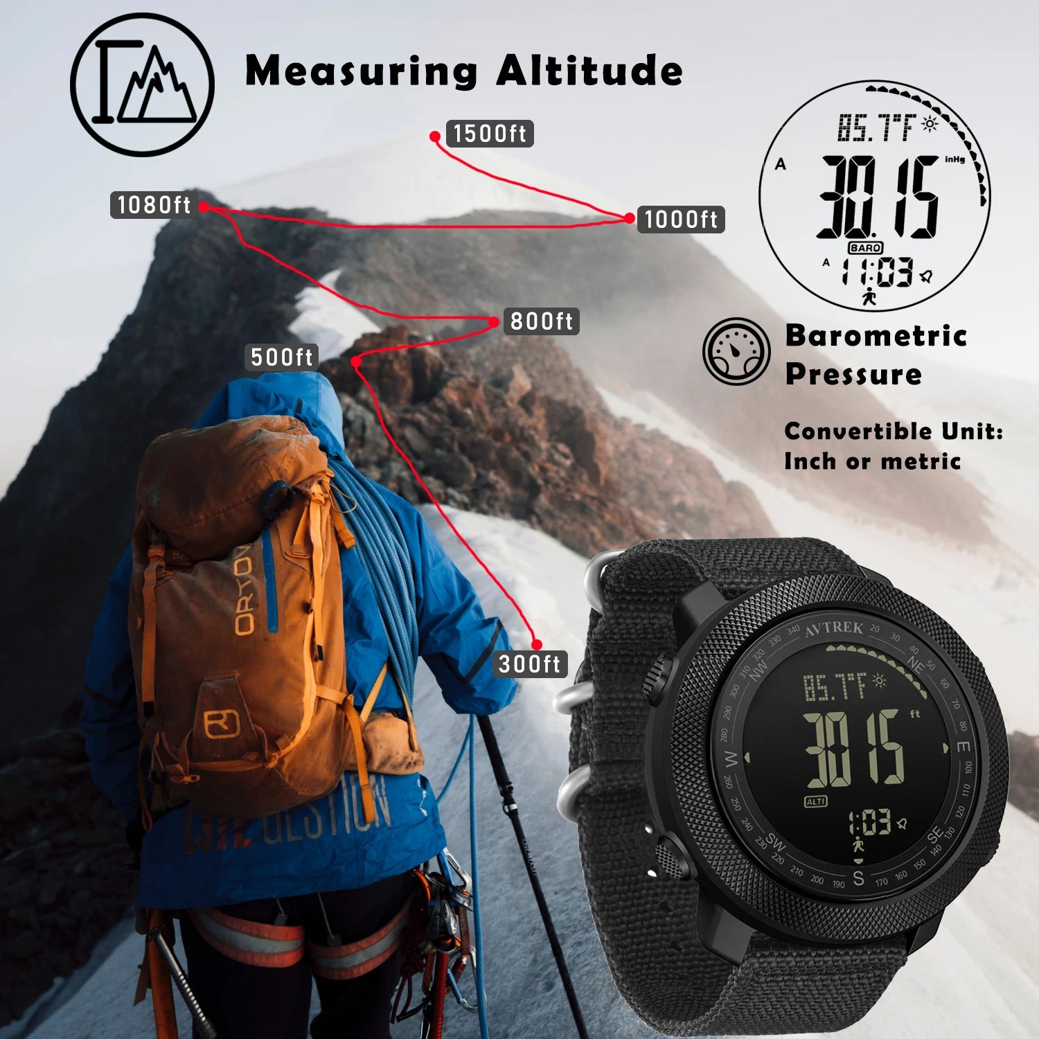 Avertk Men's Sport Digital Watch Running Military Watches Outdoor Compass Altimeter Barometer Watch waterproof 50m Wristwatches