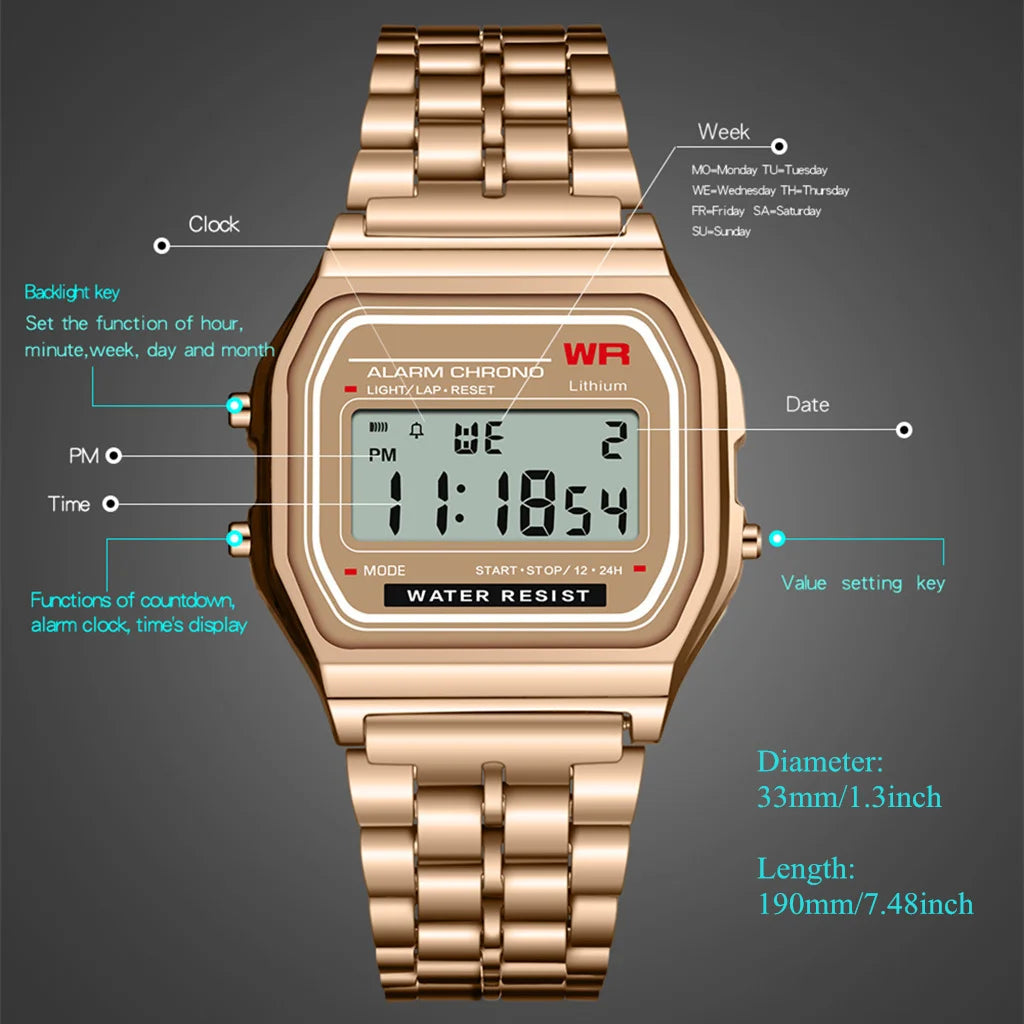 Fashion Steel LED Digital Watch Women Kid Children Alloy Wristwatch Cool Students Light Clock Relogio Exquisite Saati Best Gift