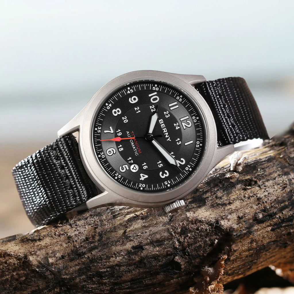 BERNY Titanium Automatic Men's Field Watches Date Sapphire Super Luminous Sports Easy Read Outdoor 10ATM Mechanical Pilot Watch
