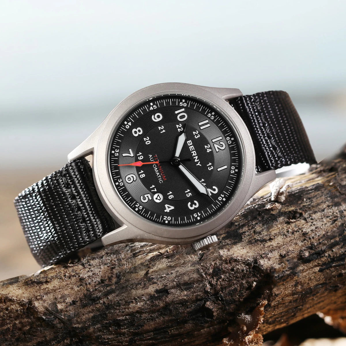 BERNY Titanium Automatic Men's Field Watches Date Sapphire Super Luminous Sports Easy Read Outdoor 10ATM Mechanical Pilot Watch