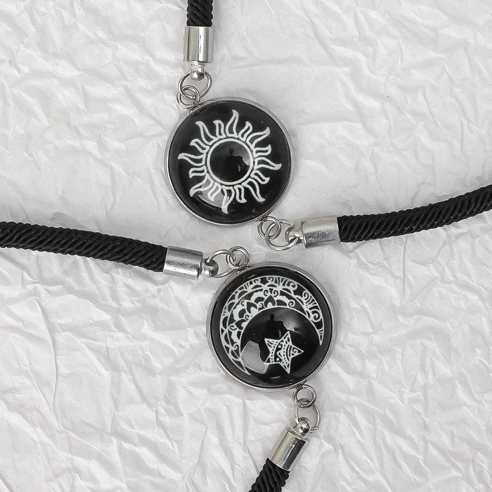 2PCS Couples Bracelet for Women Men Lover Luminous Sun Moon Rope Charm Friendship Girlfriend Party Charm Bracelets Jewelry Gift