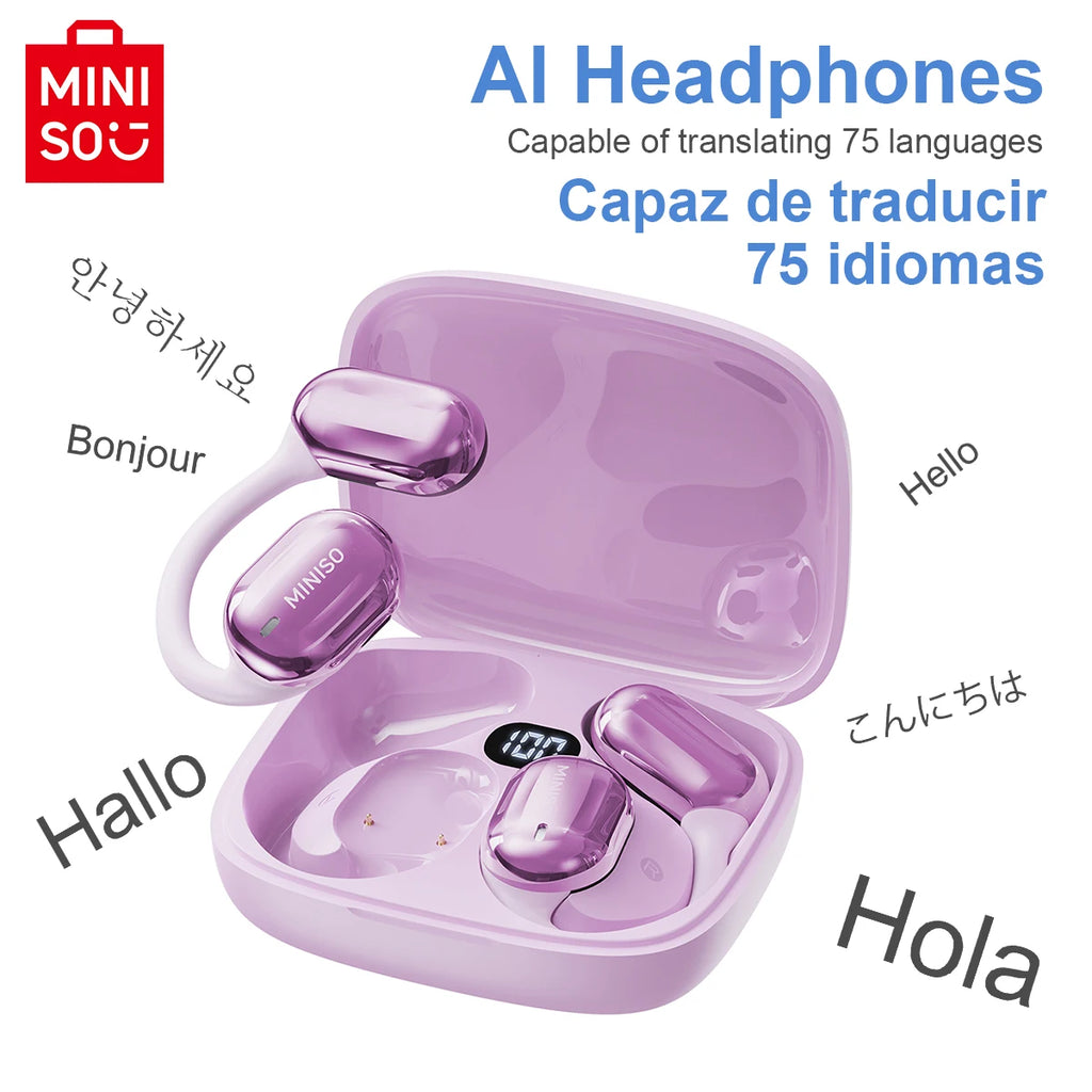 [AI Translator Earphone] MINISO MS162 Bluetooth Translation Earbuds AI Wireless Headphones Office Travel,16mm Driver Unit