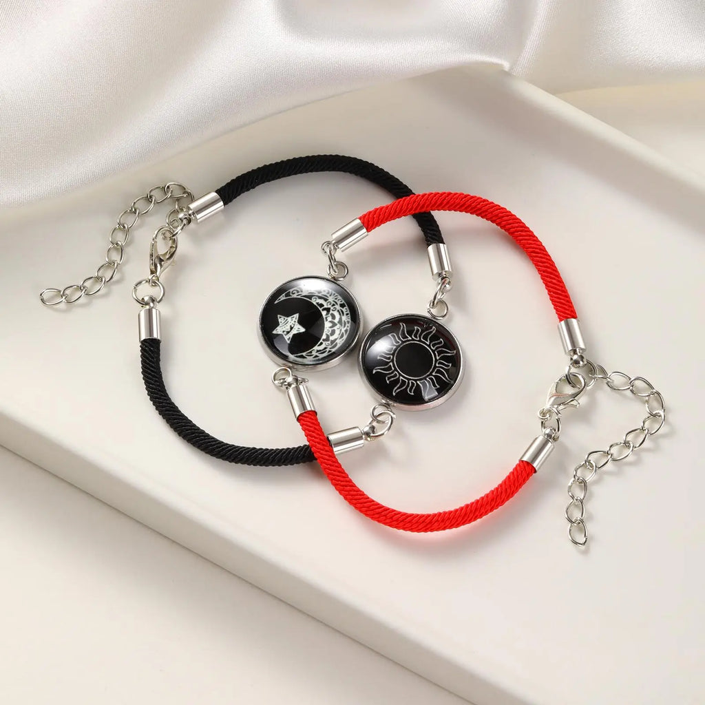 Sun And Moon Couple Bracelet for Women Men, Adjustable  Matching Braided Rope Chain Jewelry Love Gift