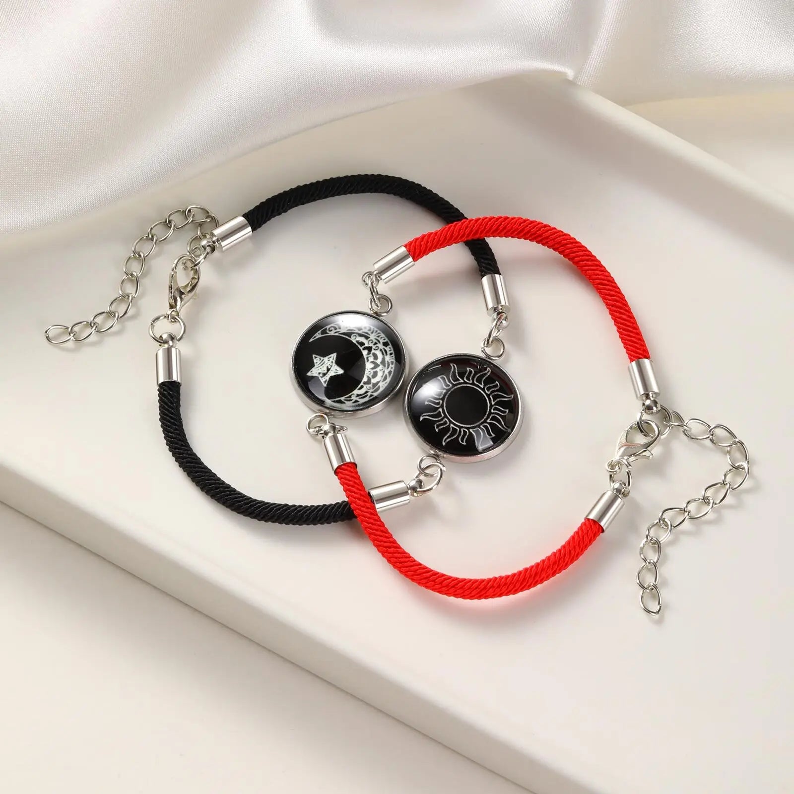 Sun And Moon Couple Bracelet for Women Men, Adjustable  Matching Braided Rope Chain Jewelry Love Gift