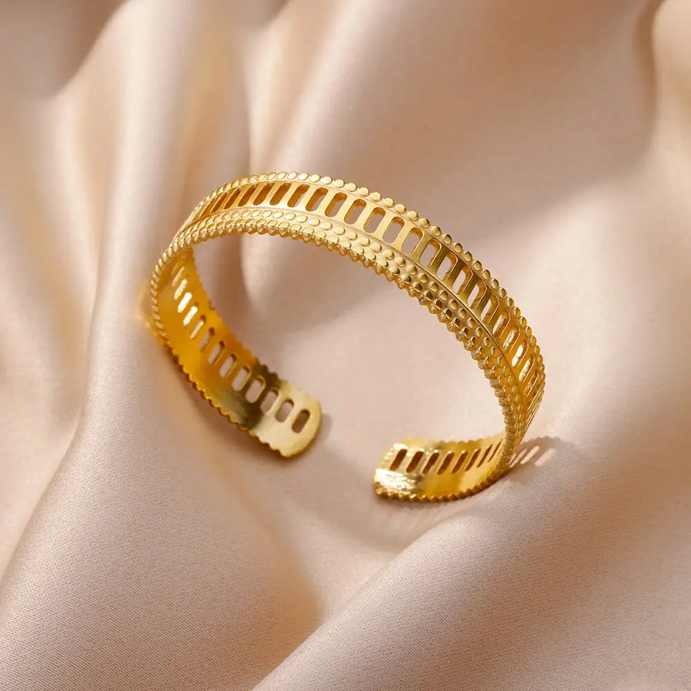 Gold Plated Bangle Bracelet for Women Open Adjustable Stainless Steel Cuff Bracelets Vintage Jewelry free shipping item pulseras