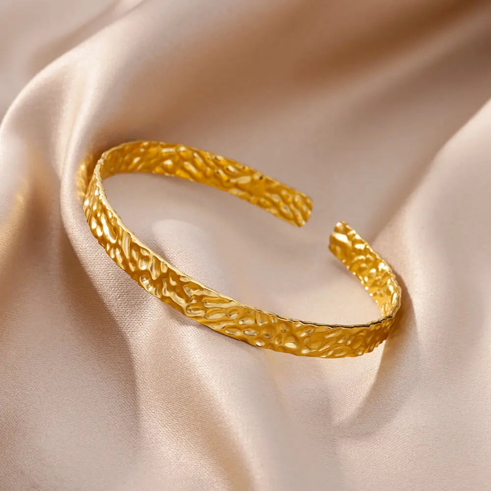 Gold Plated Bangle Bracelet for Women Open Adjustable Stainless Steel Cuff Bracelets Vintage Jewelry free shipping item pulseras