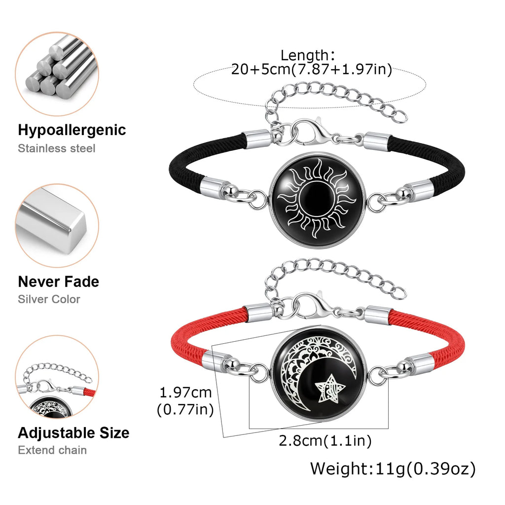 Sun And Moon Couple Bracelet for Women Men, Adjustable  Matching Braided Rope Chain Jewelry Love Gift