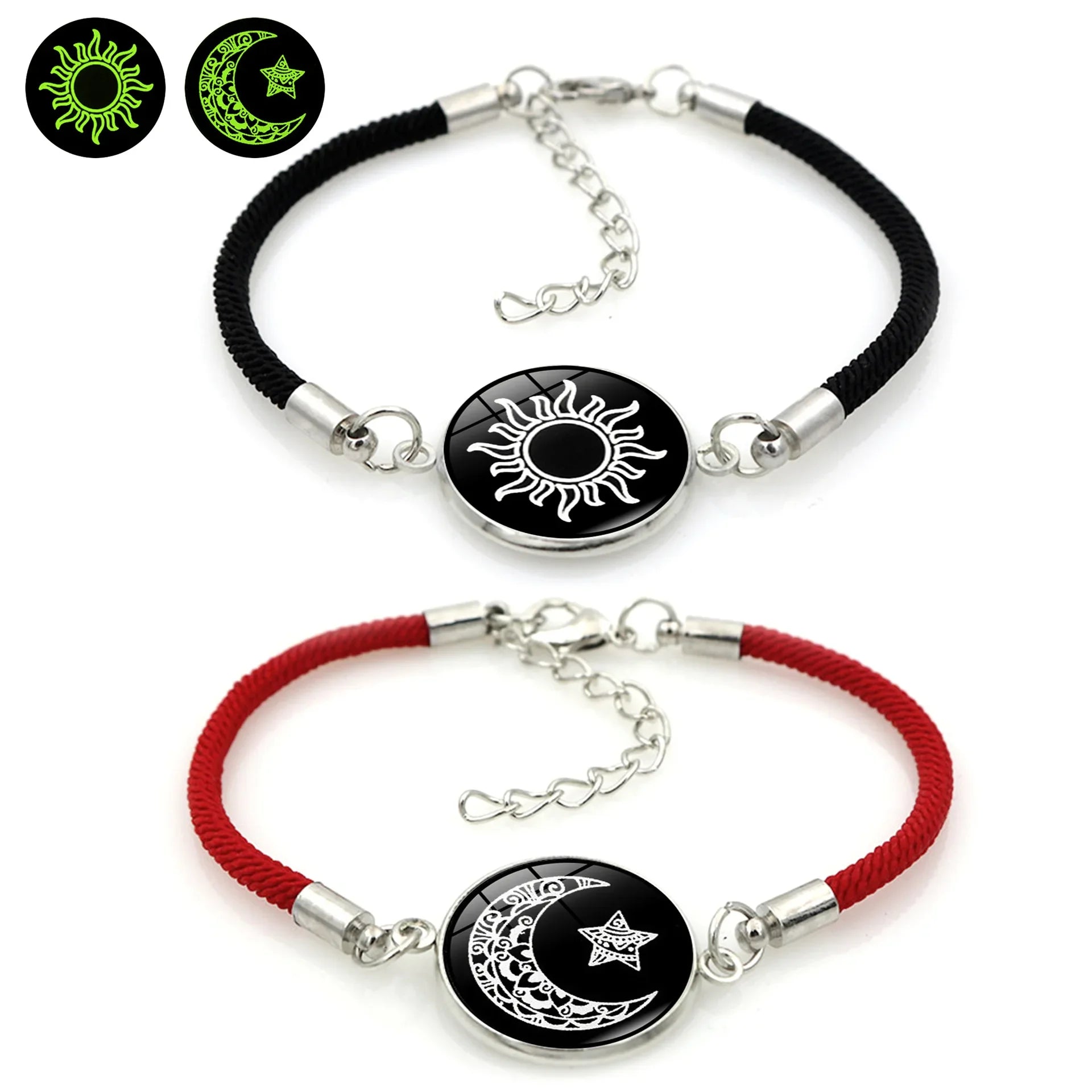 2PCS Couples Bracelet for Women Men Lover Luminous Sun Moon Rope Charm Friendship Girlfriend Party Charm Bracelets Jewelry Gift