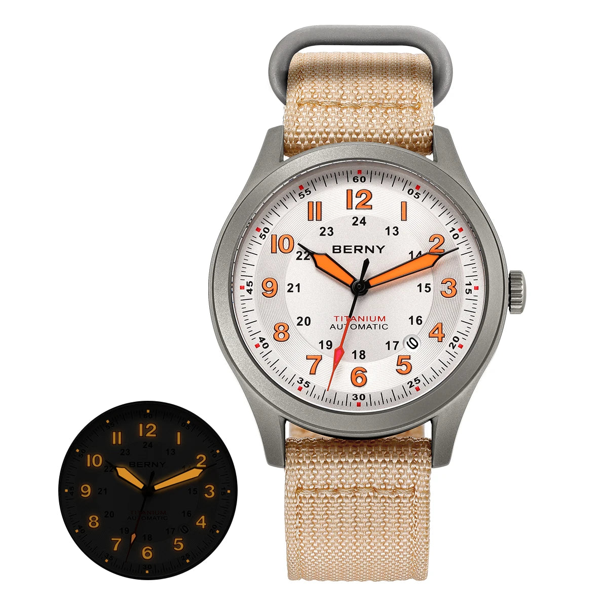 BERNY Titanium Automatic Men's Field Watches Date Sapphire Super Luminous Sports Easy Read Outdoor 10ATM Mechanical Pilot Watch