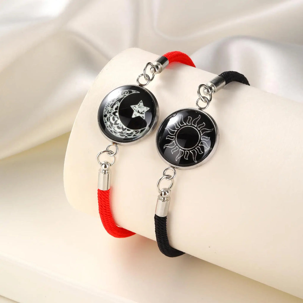 Sun And Moon Couple Bracelet for Women Men, Adjustable  Matching Braided Rope Chain Jewelry Love Gift
