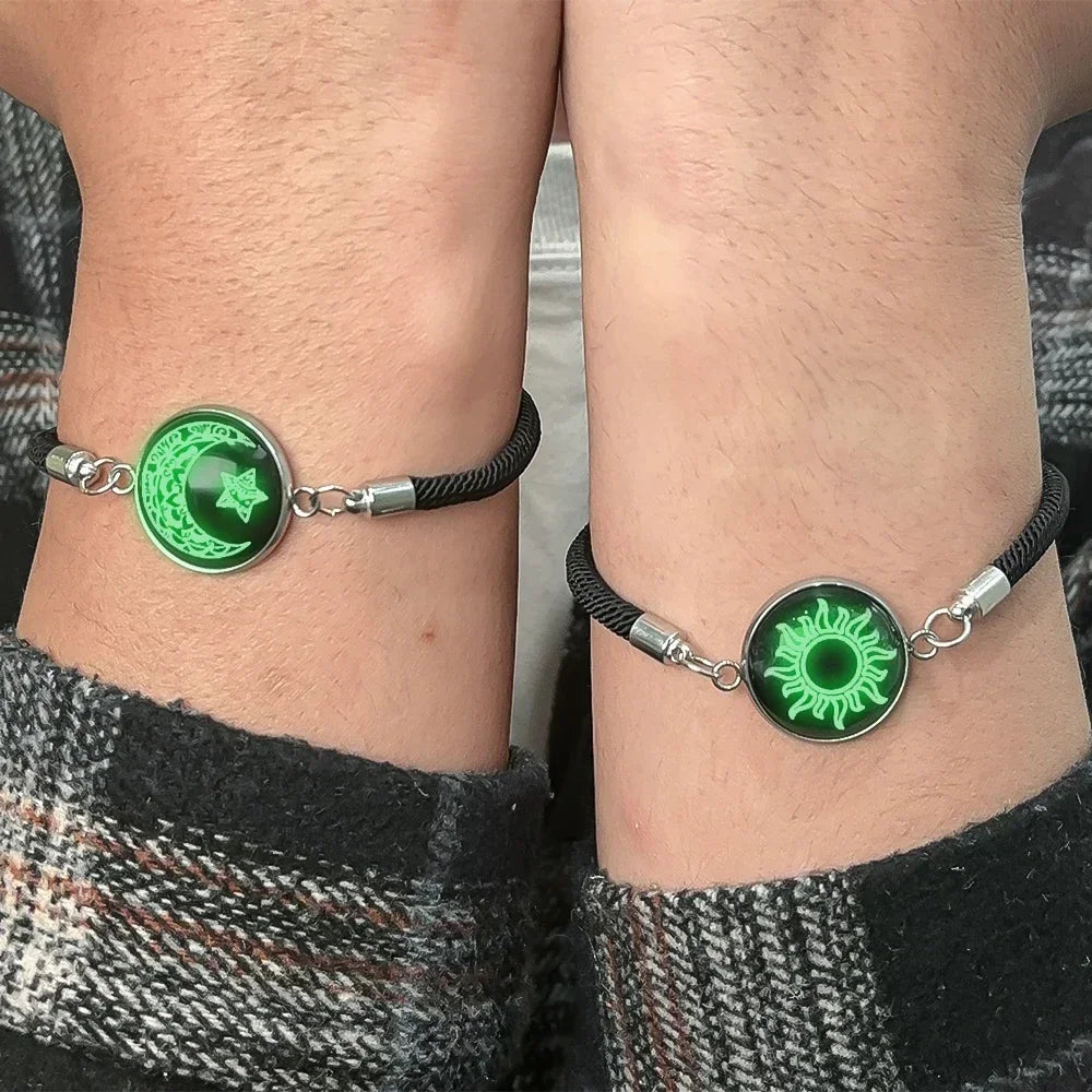 2PCS Couples Bracelet for Women Men Lover Luminous Sun Moon Rope Charm Friendship Girlfriend Party Charm Bracelets Jewelry Gift