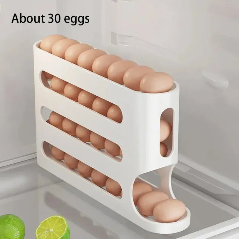 4 Tier Rolling Egg Rack Refrigerator Egg Organizer Container Kitchen Refrigerator Egg Splitter FREE Refrigerator Sticker 50pcs