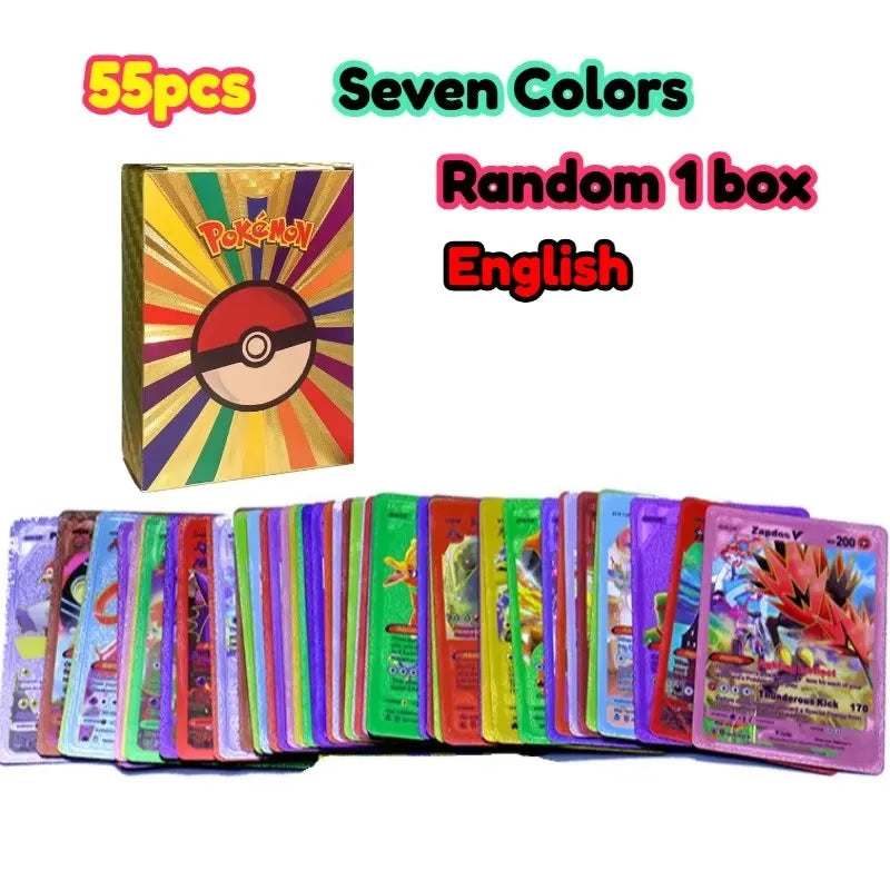 55pcs Boxed Pikachu Gold Silver Black 7color VSTAR GX V VMAX Card English Game Battle Carte Trading Collection Cards Gifts