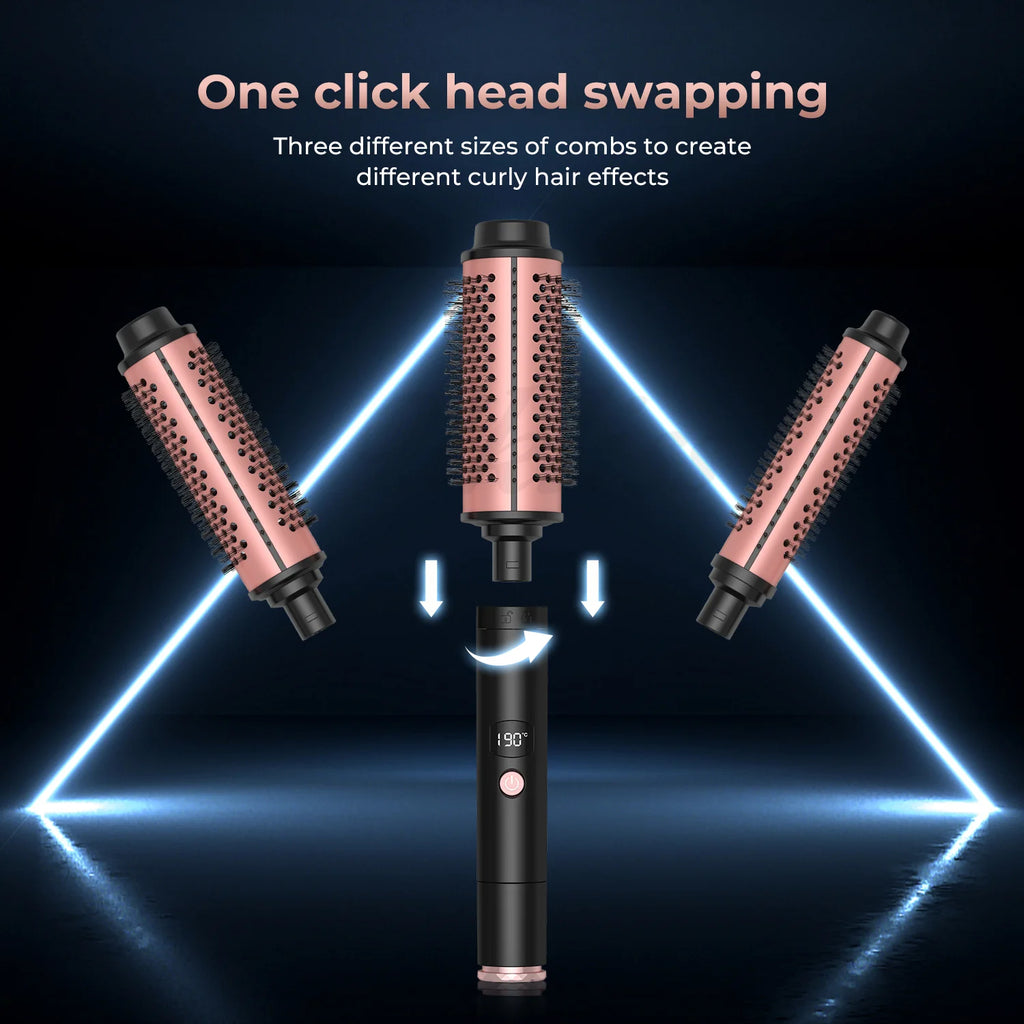 Thermal Brush Heated Curling Brush Ceramic Curling Iron Volumizing Brush with 3 head Heating Round Brush Travel Hair Curler Comb
