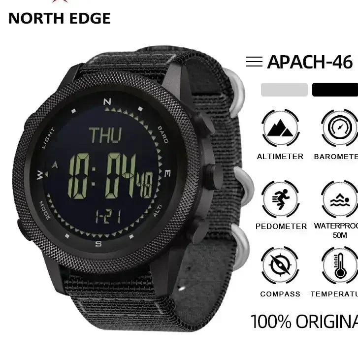 Able NORTH EDGE APACHE-46 Men's Digital Watch Military Sports Waterproof 50M Altimeter Barometer Compass World Time Wristwatch C