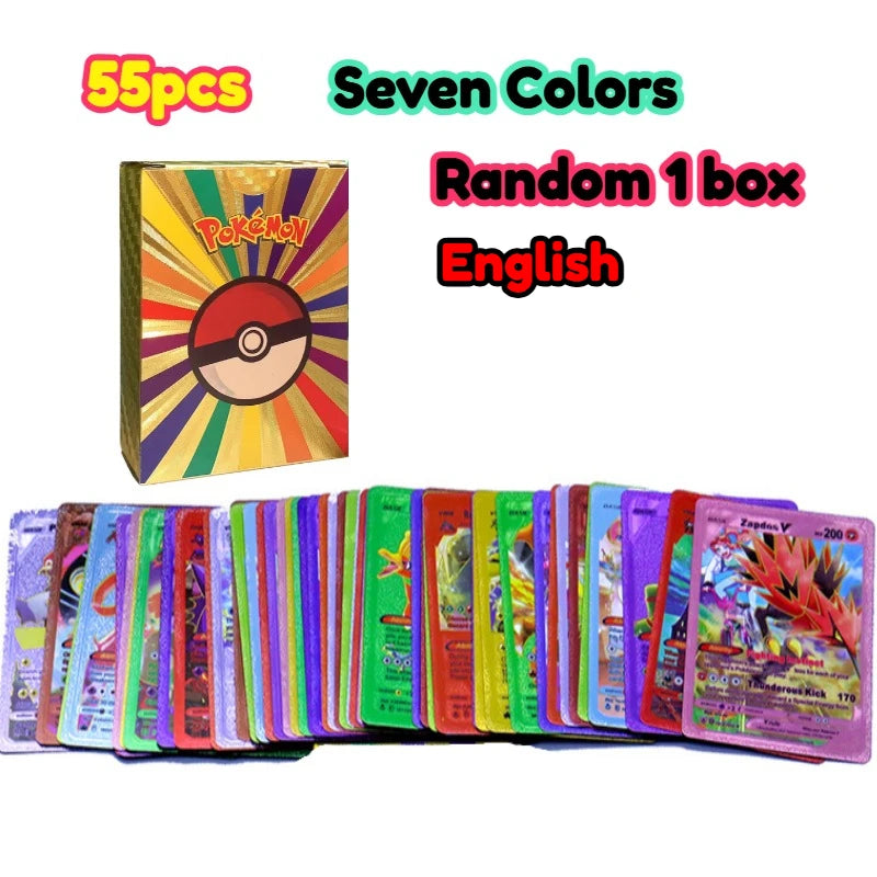 55pieces Pokemon Pikachu cards gold silver black Vmax GX Vstar English Spanish French German Combat Card Collection Toys Gift