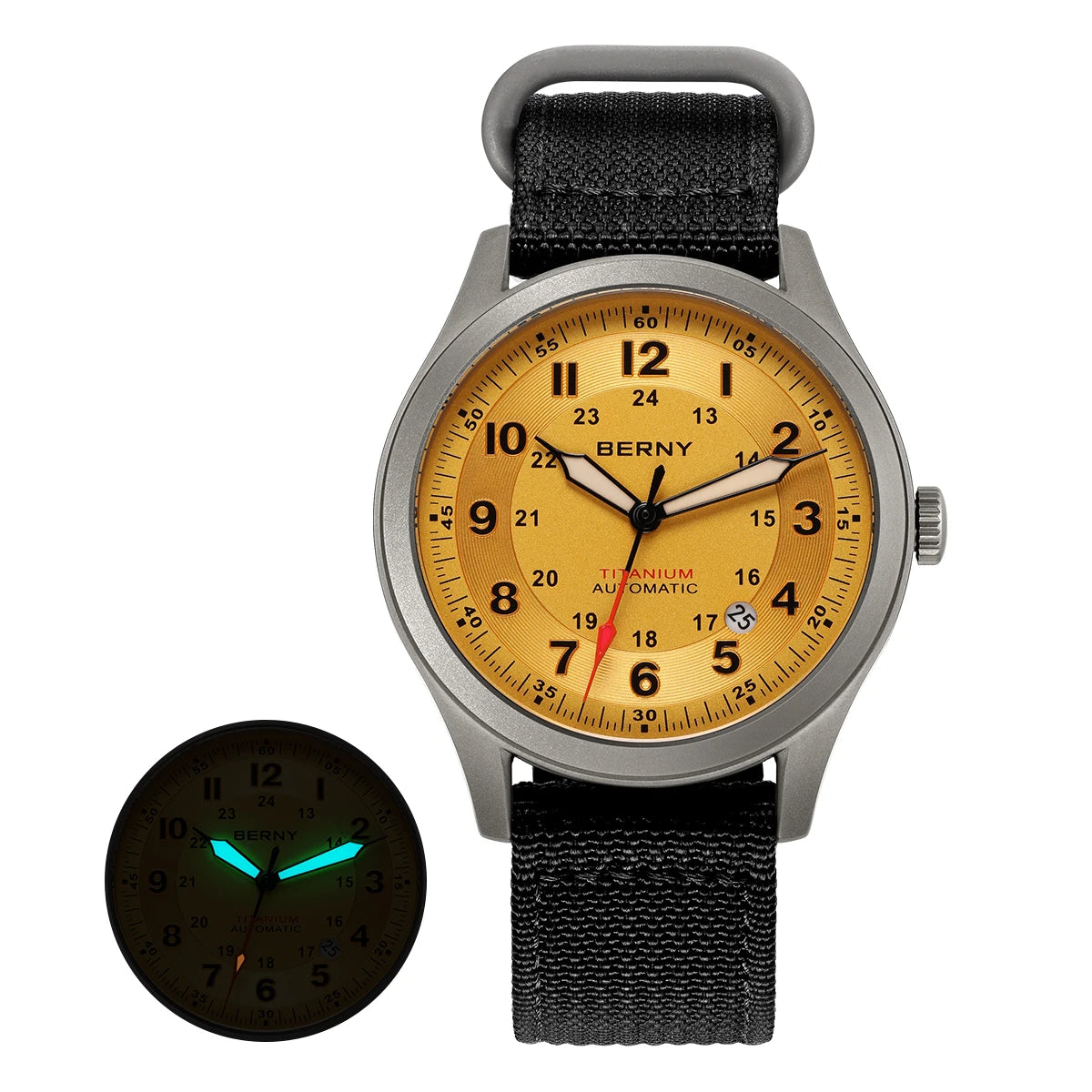 BERNY Titanium Automatic Men's Field Watches Date Sapphire Super Luminous Sports Easy Read Outdoor 10ATM Mechanical Pilot Watch