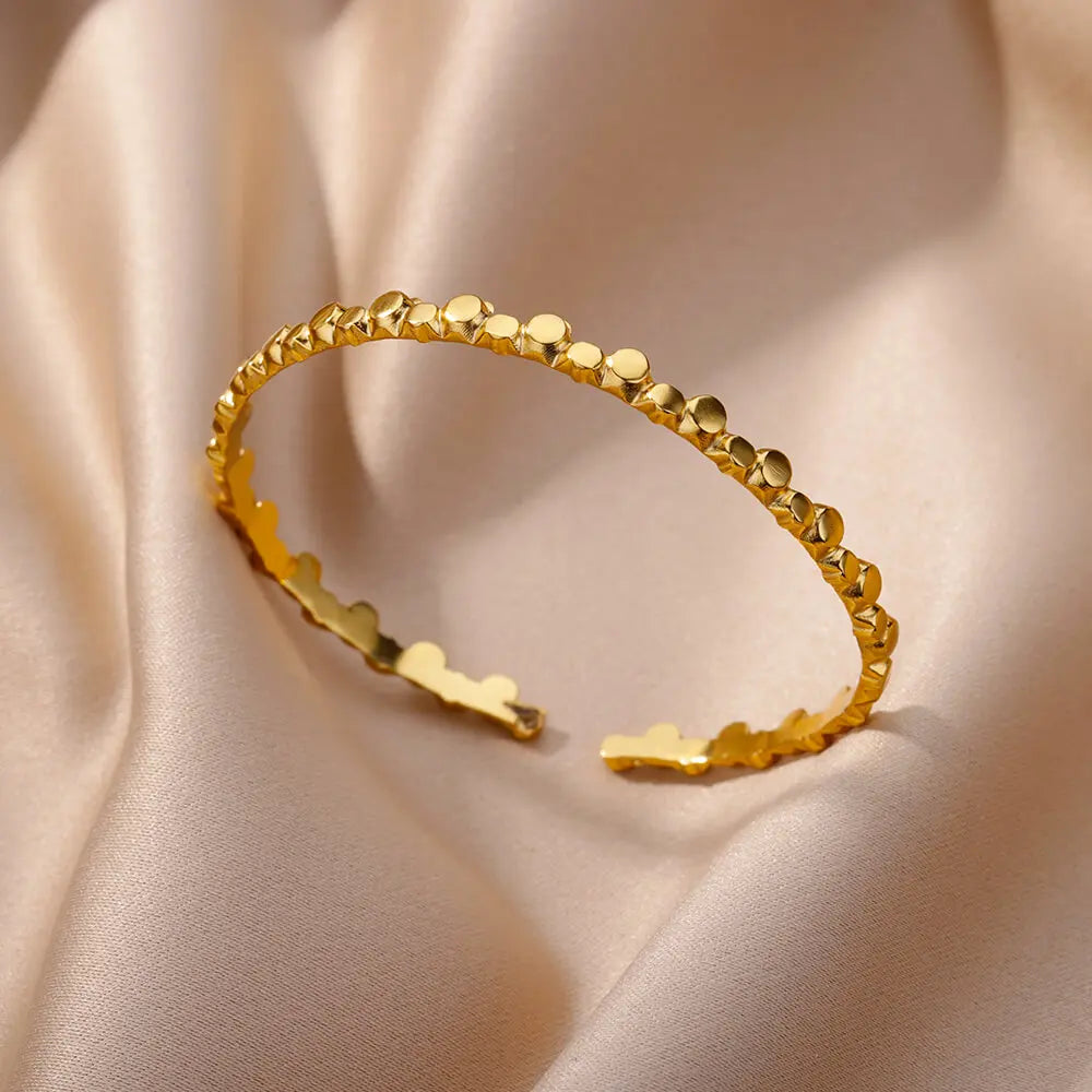 Gold Plated Bangle Bracelet for Women Open Adjustable Stainless Steel Cuff Bracelets Vintage Jewelry free shipping item pulseras