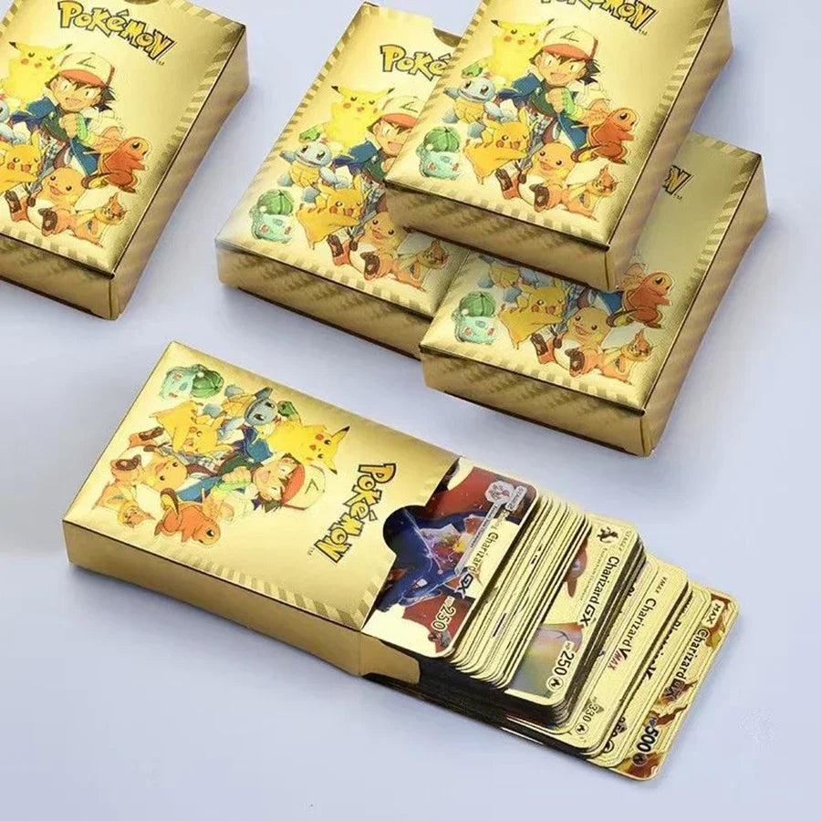 55pieces Pokemon Pikachu cards gold silver black Vmax GX Vstar English Spanish French German Combat Card Collection Toys Gift