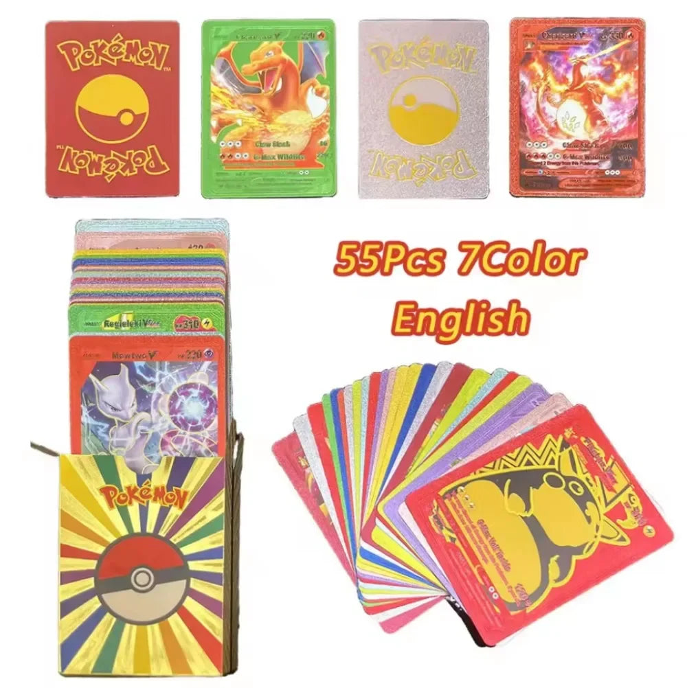 NEW 55PCS Pokemon Colorful Gold Foil Card Charizard Pikachu Arceus Silver Rainbow English VSTAR GX V VMAX Card