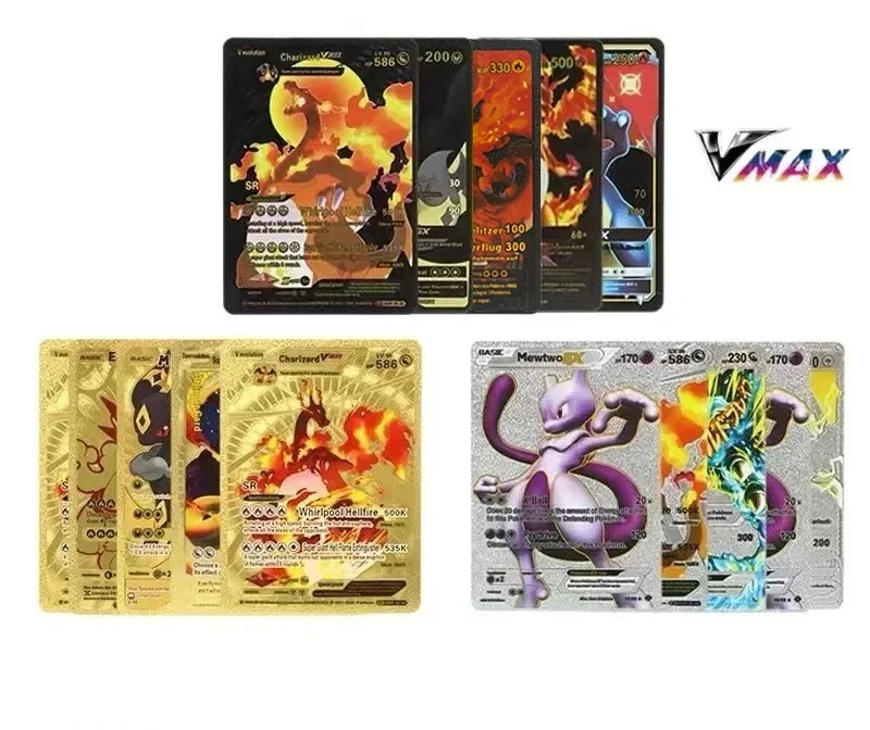 55PCS Pokemon Gold Foil Colorful Card Charizard Pikachu Arceus Silver Rainbow English VSTAR VMAX Card Gift