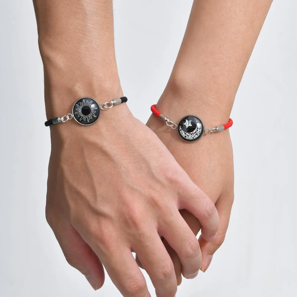 Sun And Moon Couple Bracelet for Women Men, Adjustable  Matching Braided Rope Chain Jewelry Love Gift