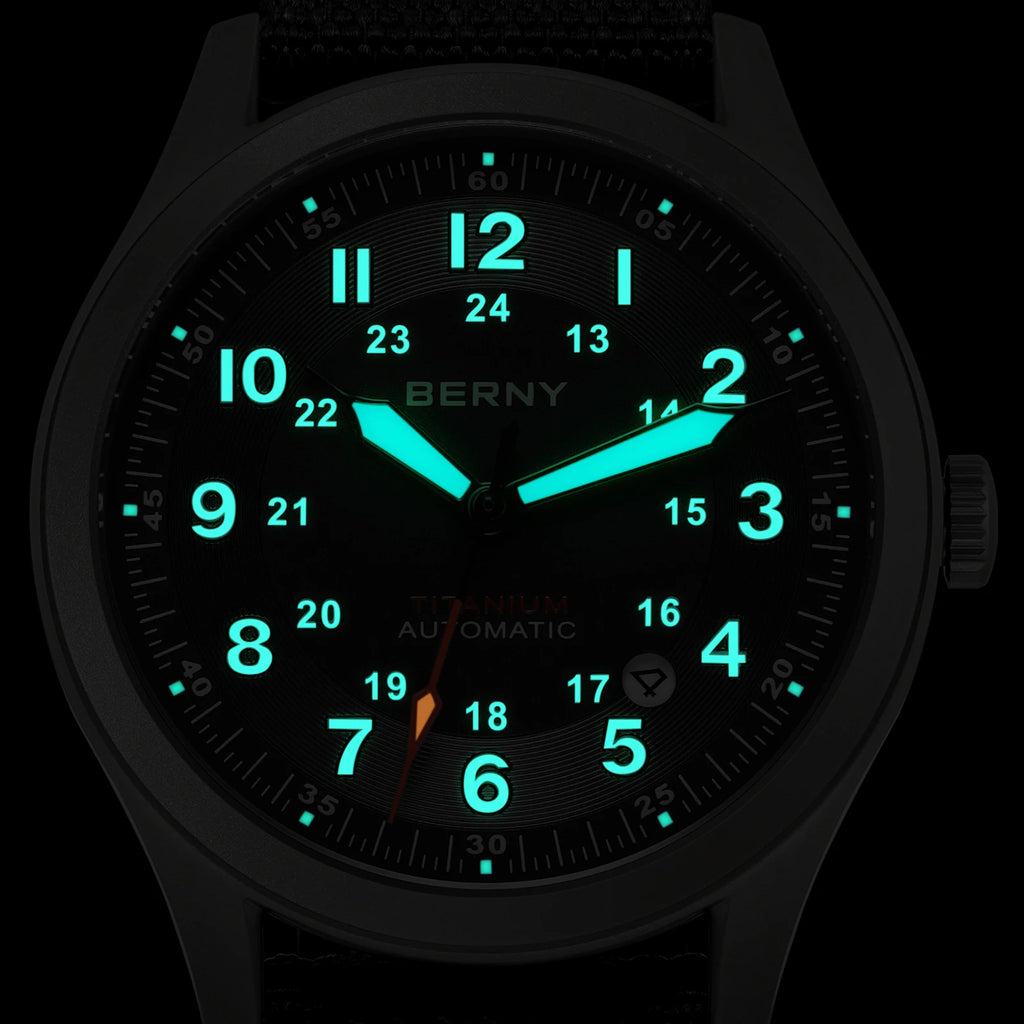 BERNY Titanium Automatic Men's Field Watches Date Sapphire Super Luminous Sports Easy Read Outdoor 10ATM Mechanical Pilot Watch