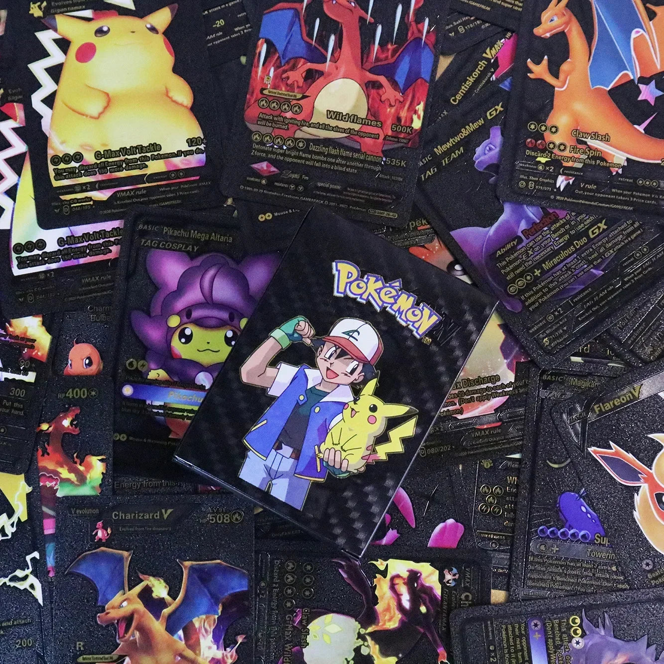 55PCS Pokemon Gold Foil Colorful Card Charizard Pikachu Arceus Silver Rainbow English VSTAR VMAX Card Gift