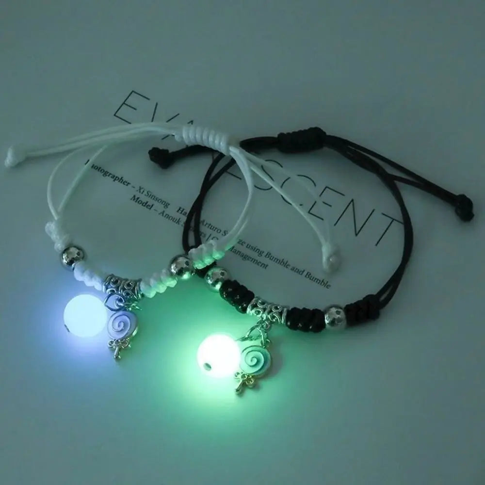 2Pcs Adjustable Luminous Beads Couple Bracelet Woven Rope Star Charms Bracelet Set Flower Key Lock Friendship Bracelet